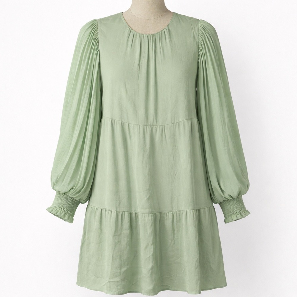 Alice + Olivia Romantic Tiered Mini Peasant Dress Size S Sage Green‎ Flowy Fairy